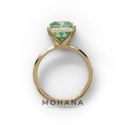 3 Carat Princess Cut Green Lab Diamond Hidden Halo Engagement Ring