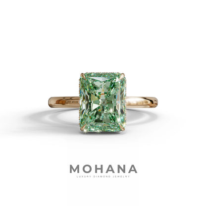 3 Carat Green Radiant Cut Hidden Halo Lab Diamond Ring - 10K Solid Gold / Rose Gold