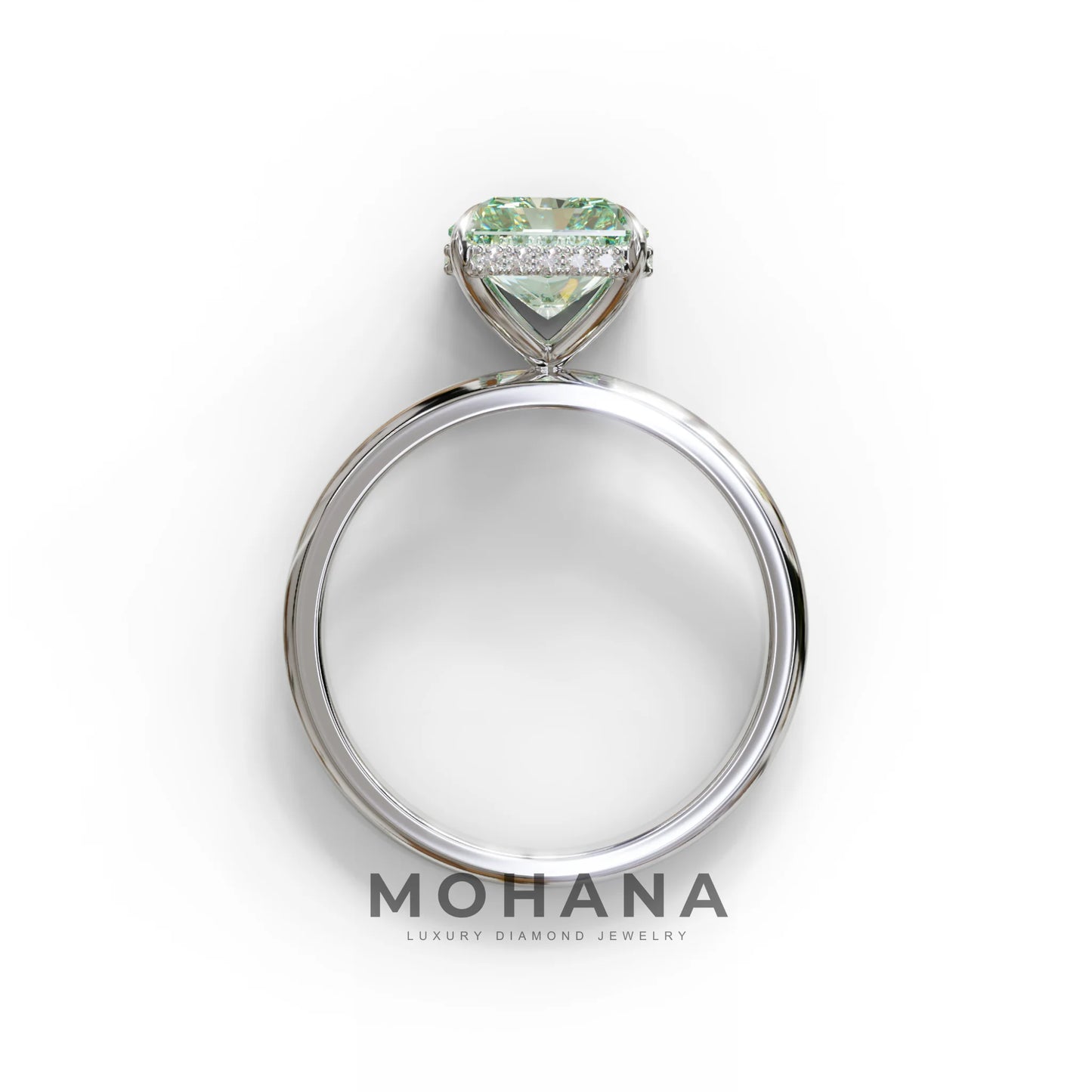 3 Carat Green Radiant Cut Hidden Halo Lab Diamond Ring