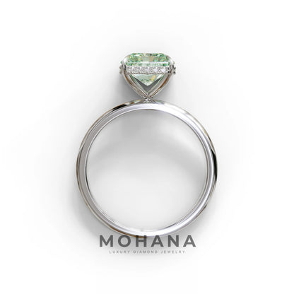 3 Carat Green Radiant Cut Hidden Halo Lab Diamond Ring