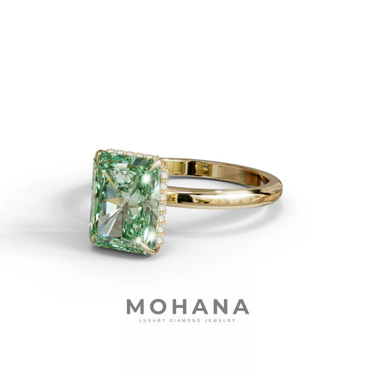 3 Carat Green Radiant Cut Hidden Halo Lab Diamond Ring