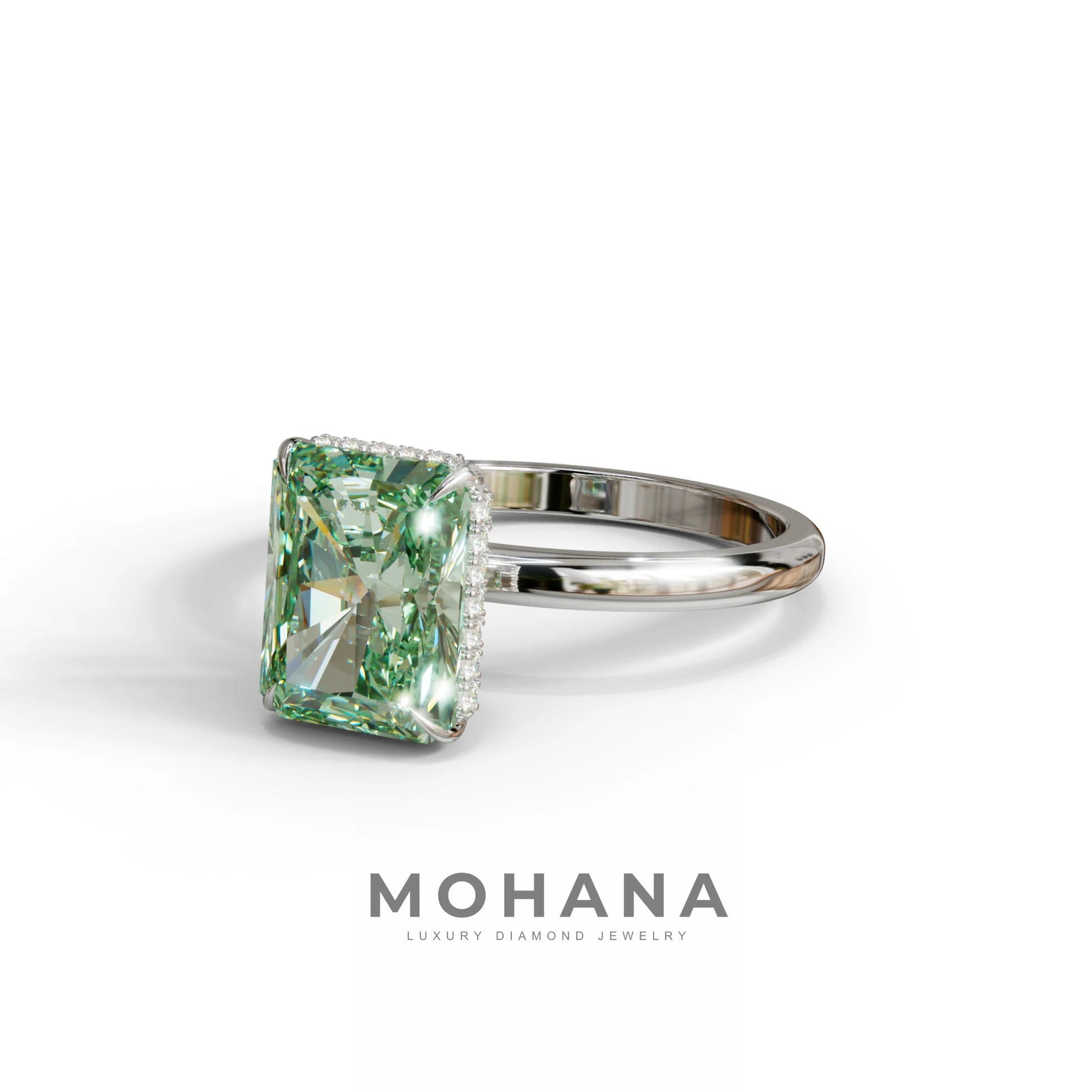 3 Carat Green Radiant Cut Hidden Halo Lab Diamond Ring