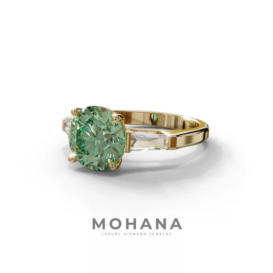 3 Carat Green Round & Tapered Cut Multi Stone Lab Diamond Ring - Reflection