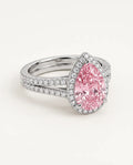 3 Carat Fancy Intense Pink Lab Grown Diamond Engagement Ring · Pear Cut Halo & Split Shank Pavé in 18K White Gold - view 2