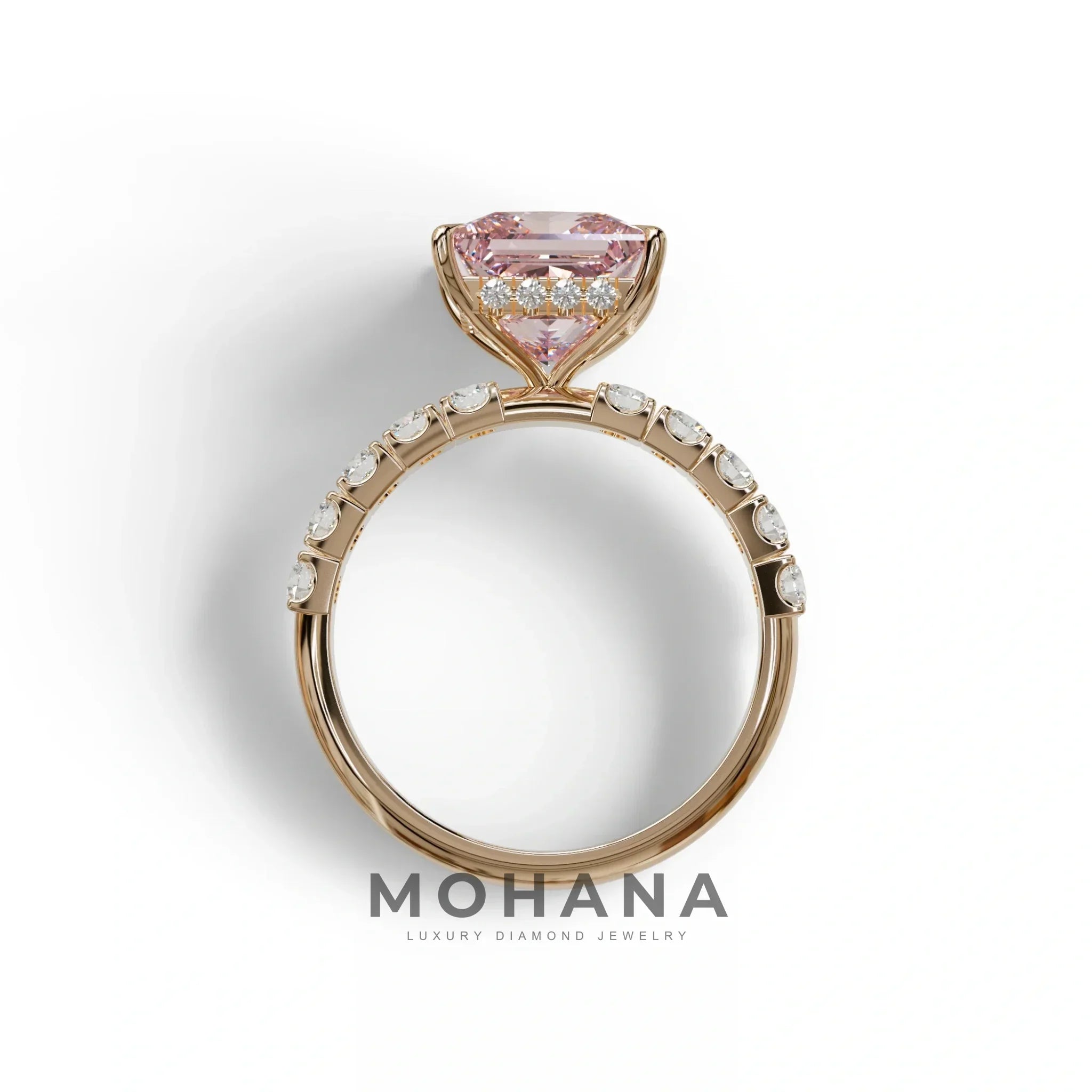 3 Carat Fancy Intense Pink Princess Cut Pave Lab Created Ring - Elysia
