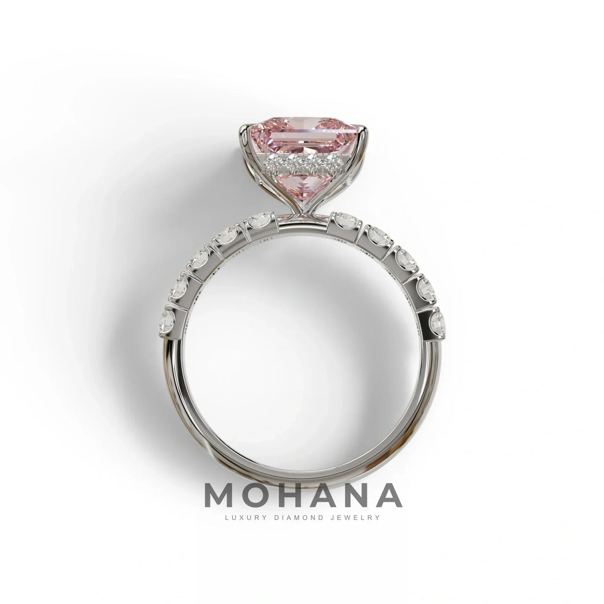 3 Carat Fancy Intense Pink Princess Cut Pave Lab Created Ring - Elysia