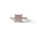 3 Carat Fancy Intense Pink Princess Cut Pave Lab Created Ring - Elysia - 10K Solid Gold / Yellow Gold
