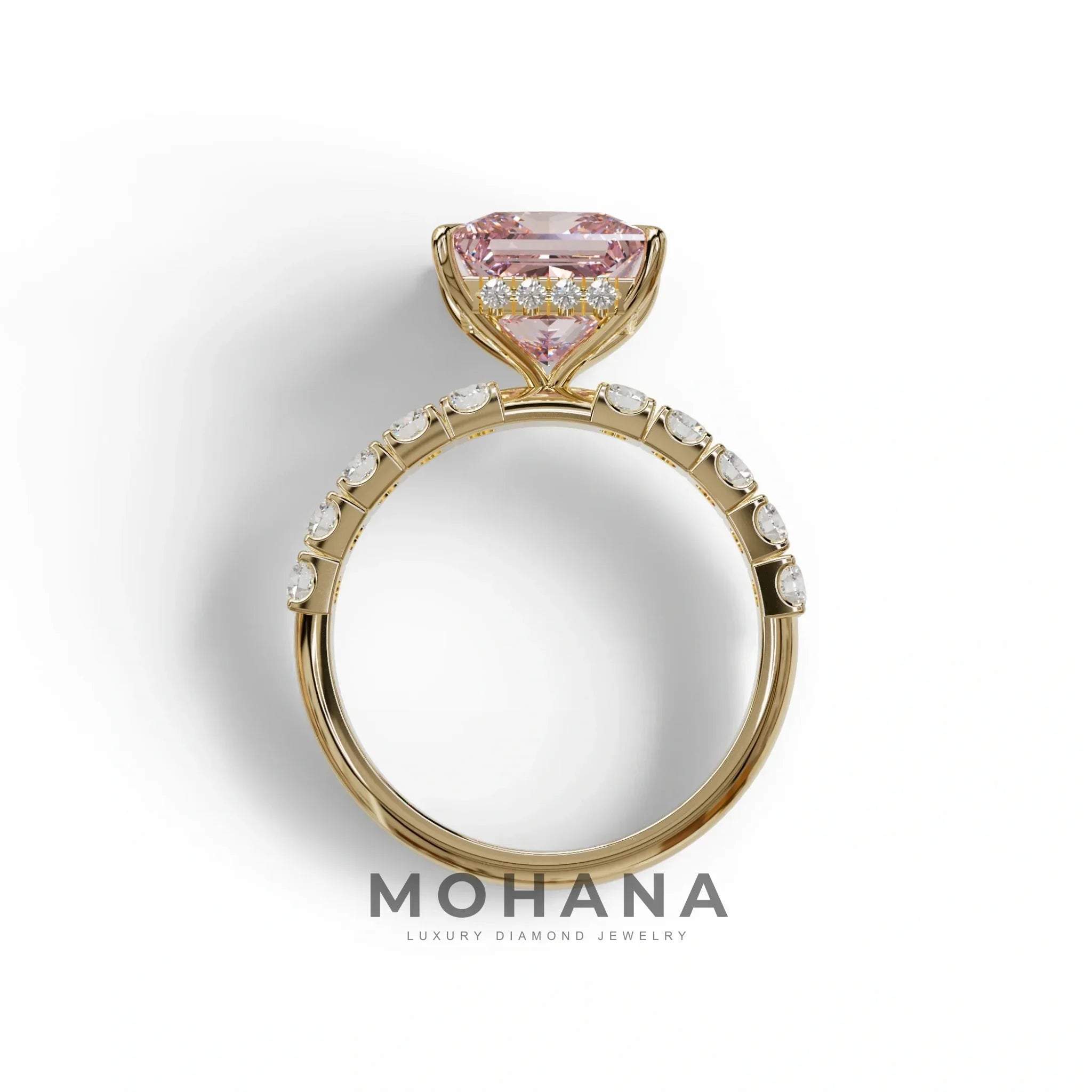 3 Carat Fancy Intense Pink Princess Cut Pave Lab Created Ring - Elysia