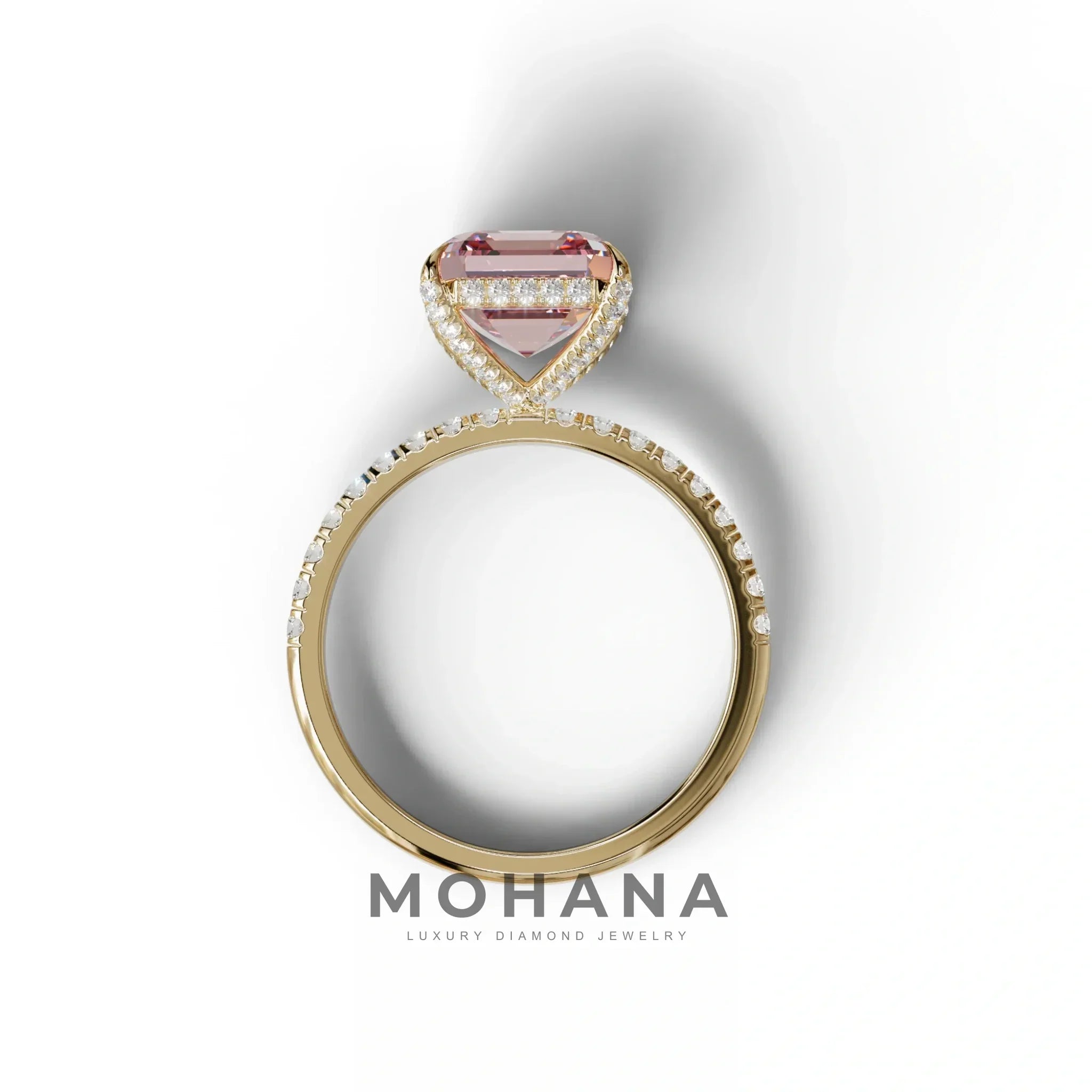 3 Carat Pink Asscher Cut Hidden Halo & Pave Lab Grown Diamond Ring