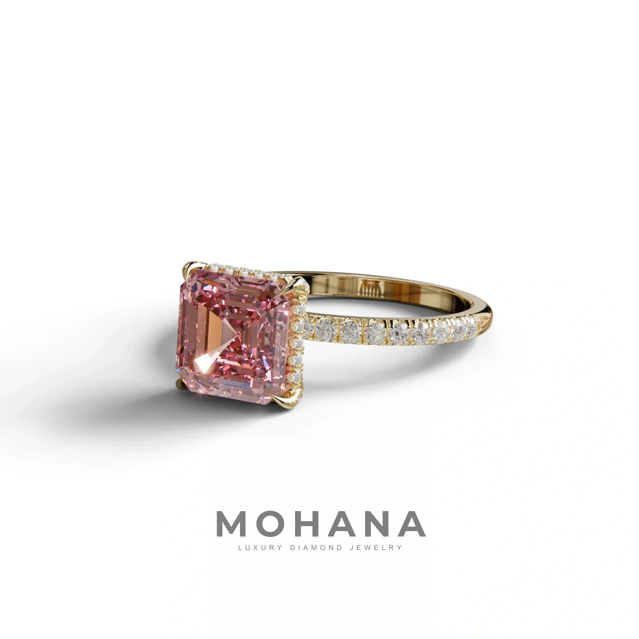 3 Carat Pink Asscher Cut Hidden Halo & Pave Lab Grown Diamond Ring