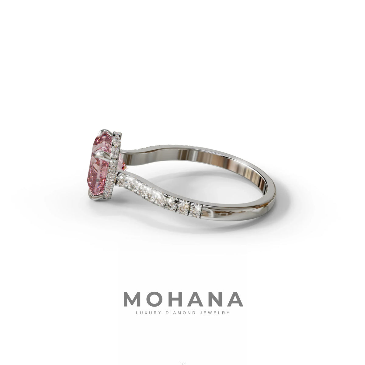 Pink Heart Diamond Engagement Ring – IGI Certified Lab Grown Diamond Pavé Setting