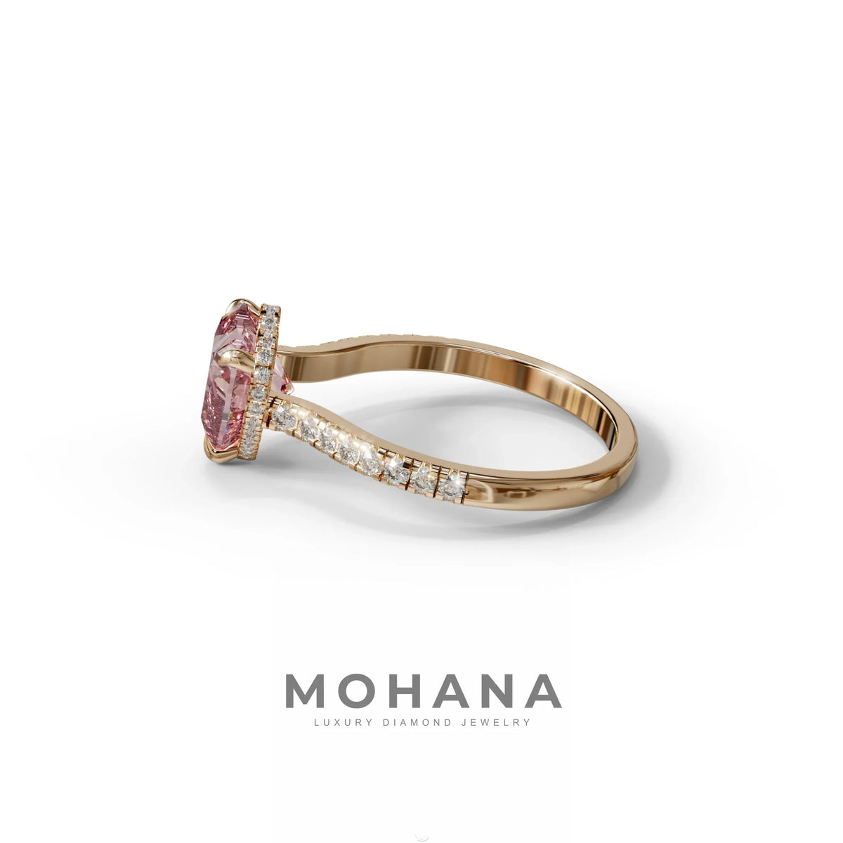 Pink Heart Diamond Engagement Ring – IGI Certified Lab Grown Diamond Pavé Setting