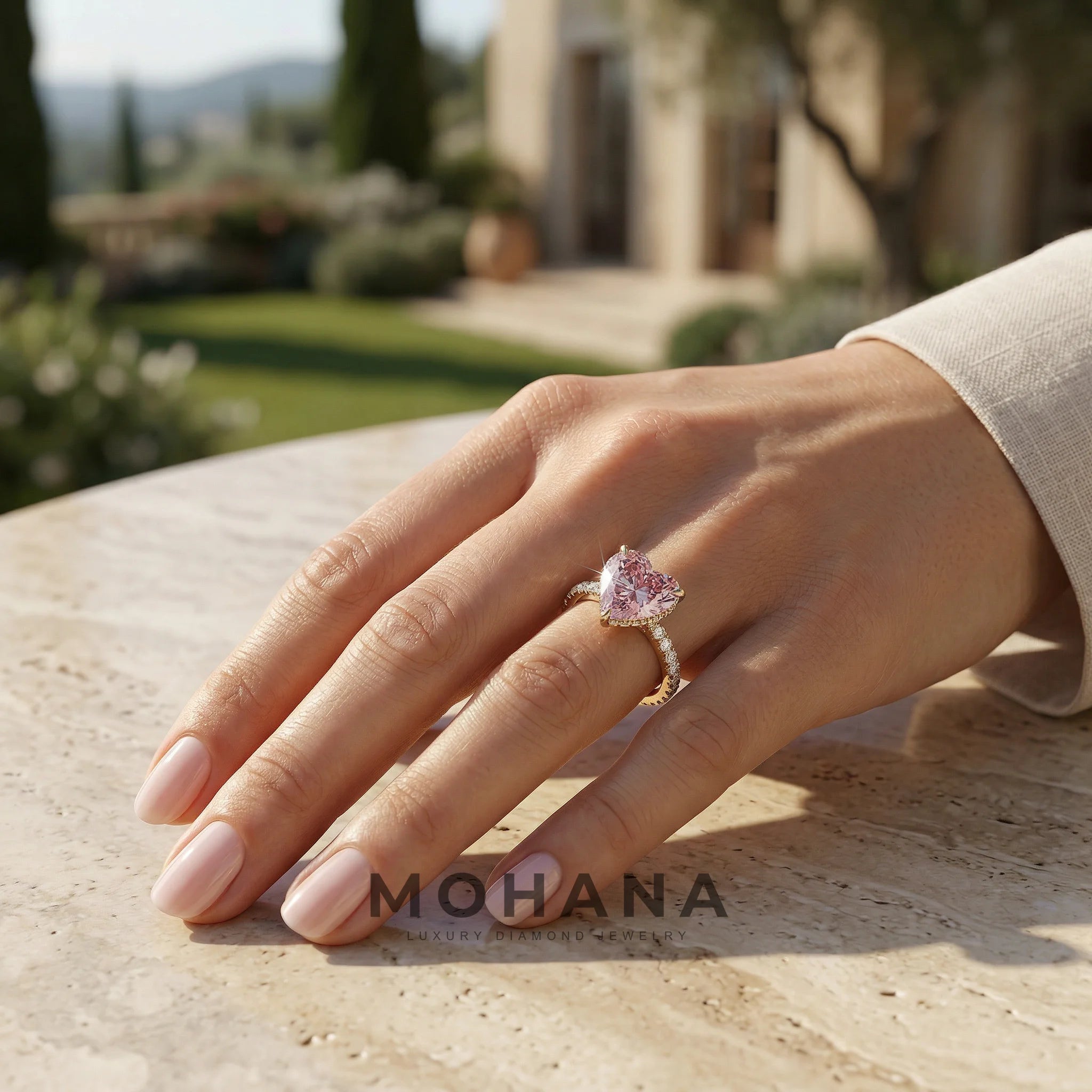 3 Carat Fancy Pink Heart Cut Hidden Halo Lab Grown Diamond Engagement Ring