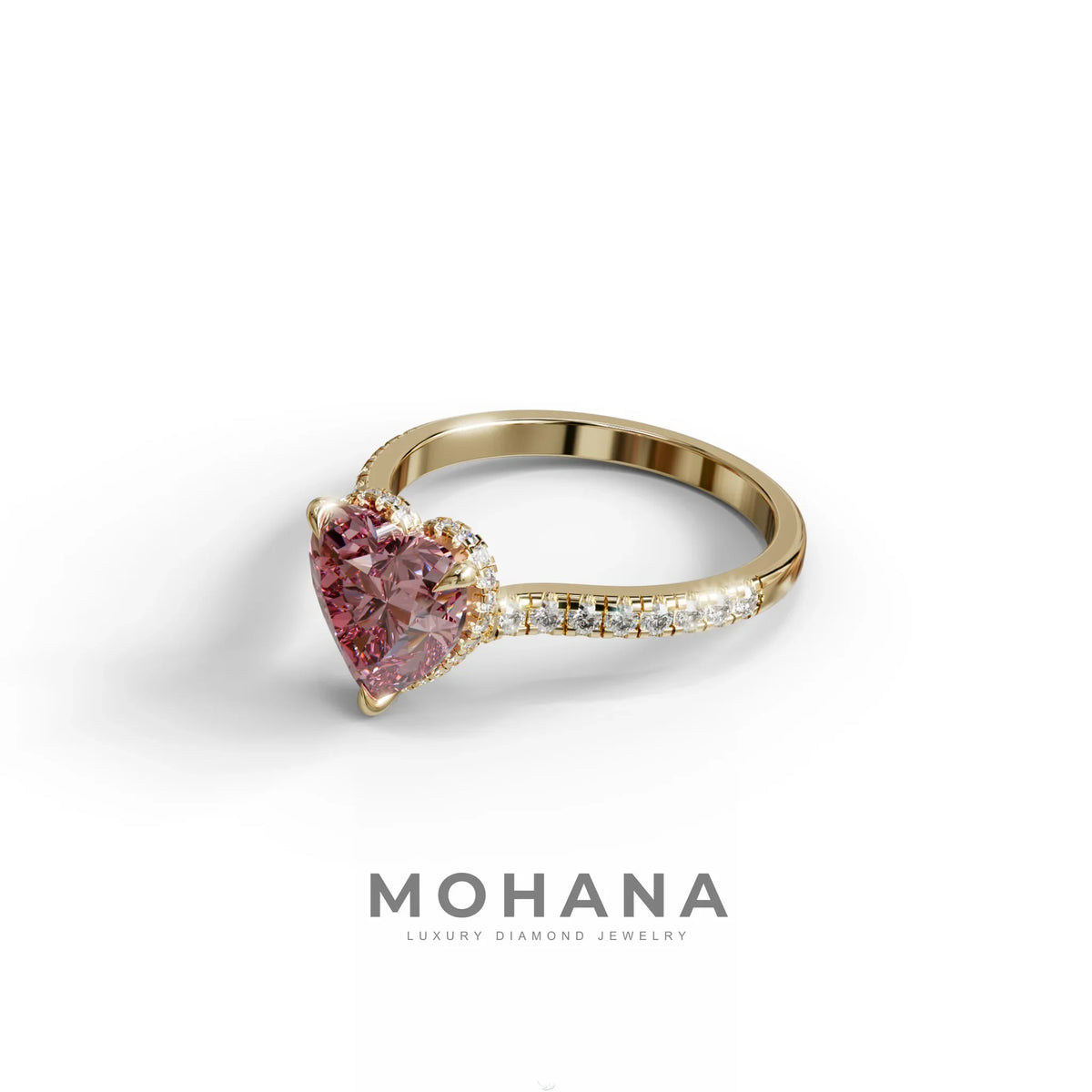 Pink Heart Diamond Engagement Ring – IGI Certified Lab Grown Diamond Pavé Setting