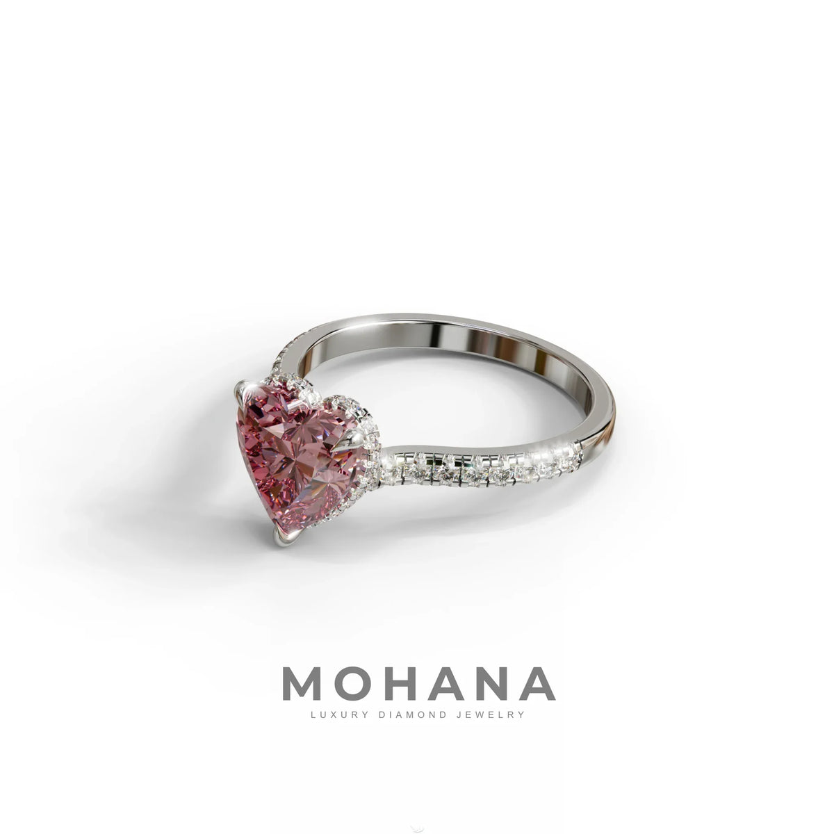 Pink Heart Diamond Engagement Ring – IGI Certified Lab Grown Diamond Pavé Setting