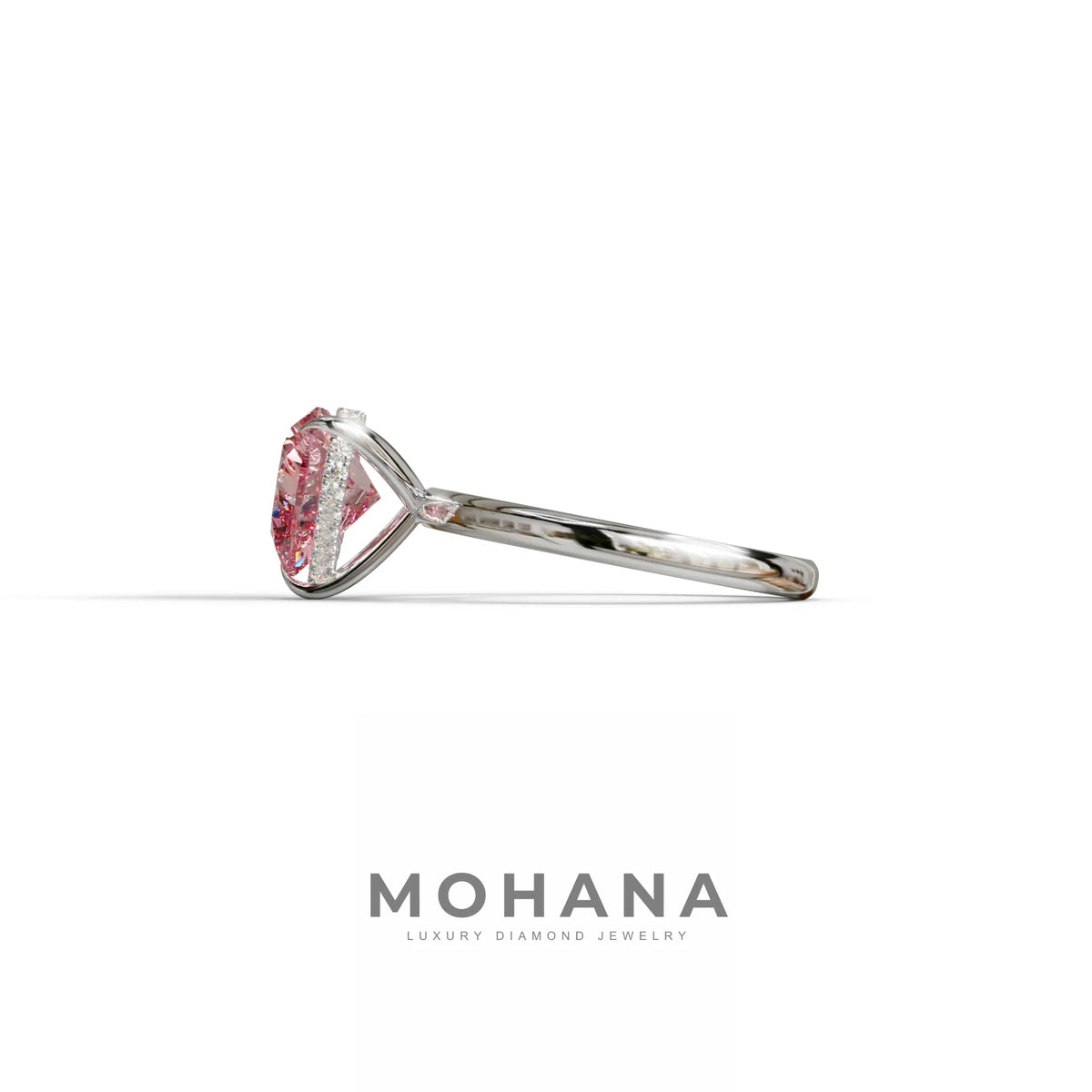 3 Carat Pink Heart Cut Hidden Halo Set Lab Grown Diamond Engagement Ring