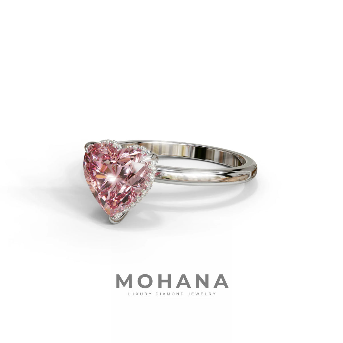 3 Carat Pink Heart Cut Hidden Halo Set Lab Grown Diamond Engagement Ring