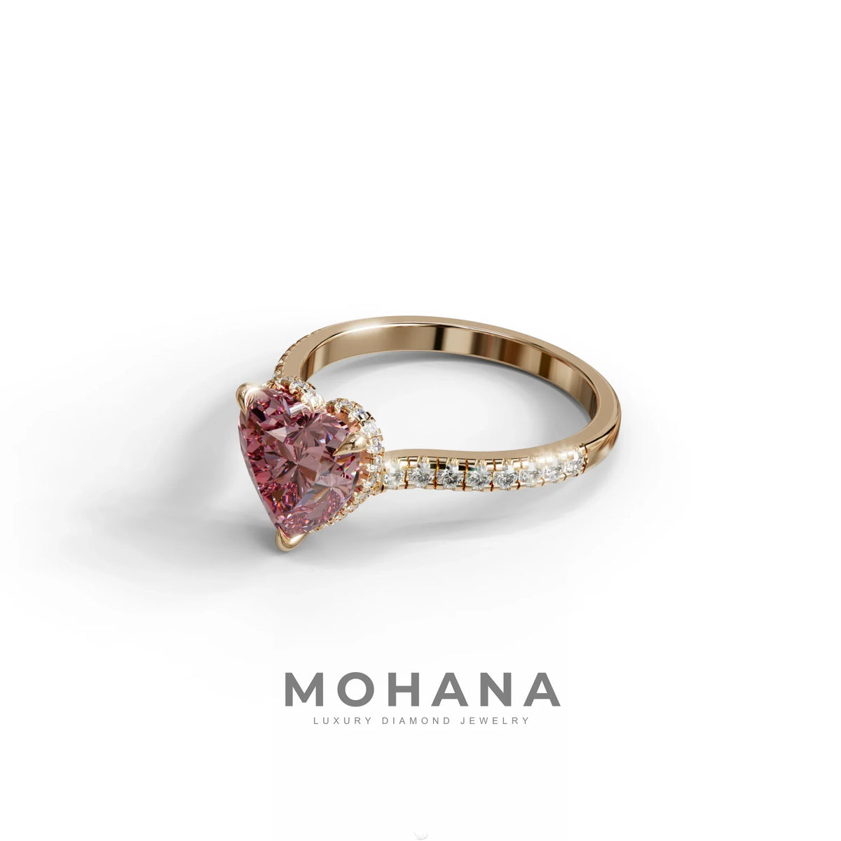 Pink Heart Diamond Engagement Ring – IGI Certified Lab Grown Diamond Pavé Setting