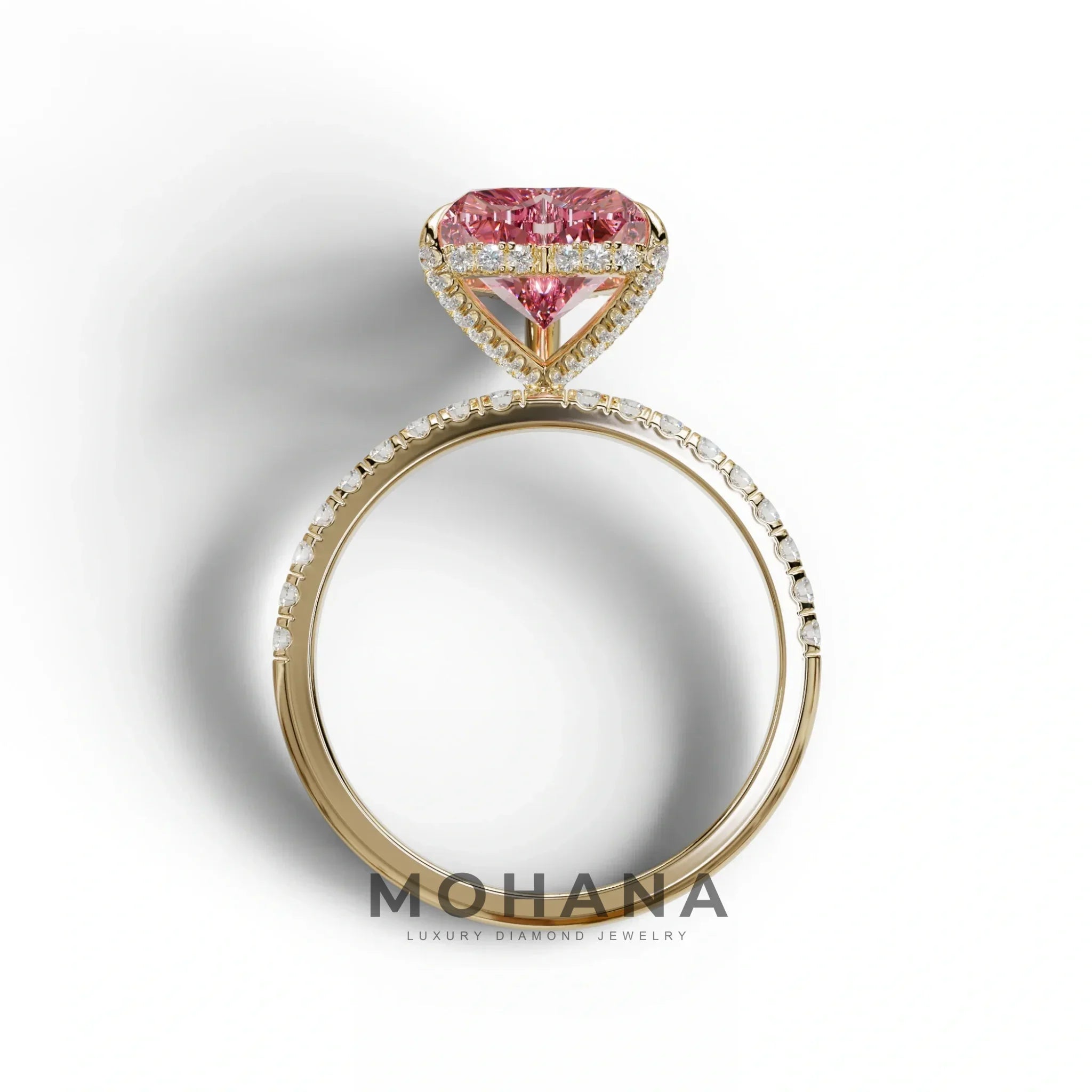 Pink 3 Carat Heart Cut Hidden Halo & Pavé Setting Engagement Ring