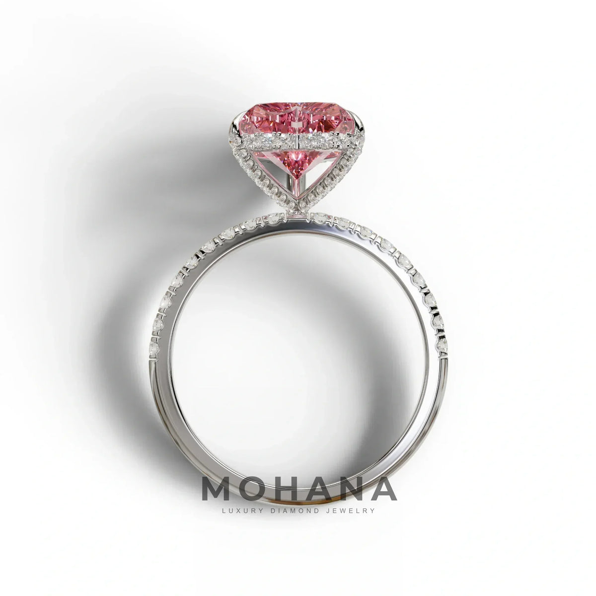Pink 3 Carat Heart Cut Hidden Halo & Pavé Setting Engagement Ring
