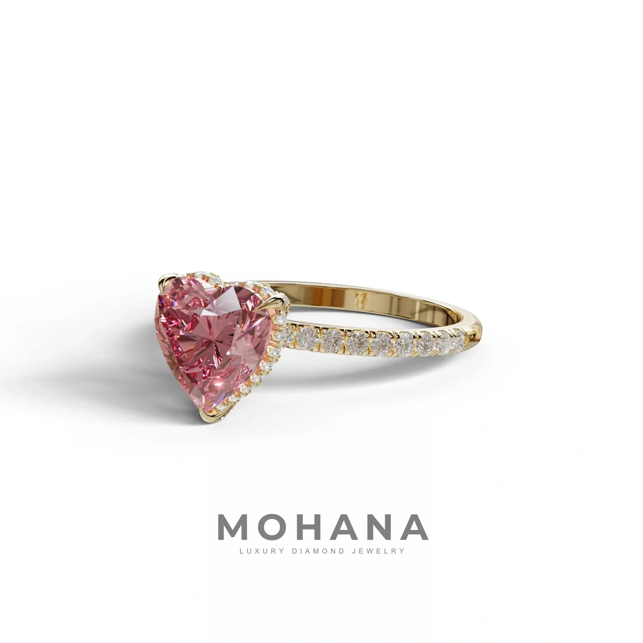 Pink 3 Carat Heart Cut Hidden Halo & Pavé Setting Engagement Ring