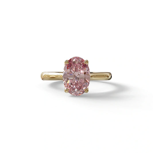 3 Carat Fancy Pink Lab Grown Diamond Oval Cut Engagement Ring | Secret Pink Diamond- Eclipse - 10K Solid Gold / Yellow