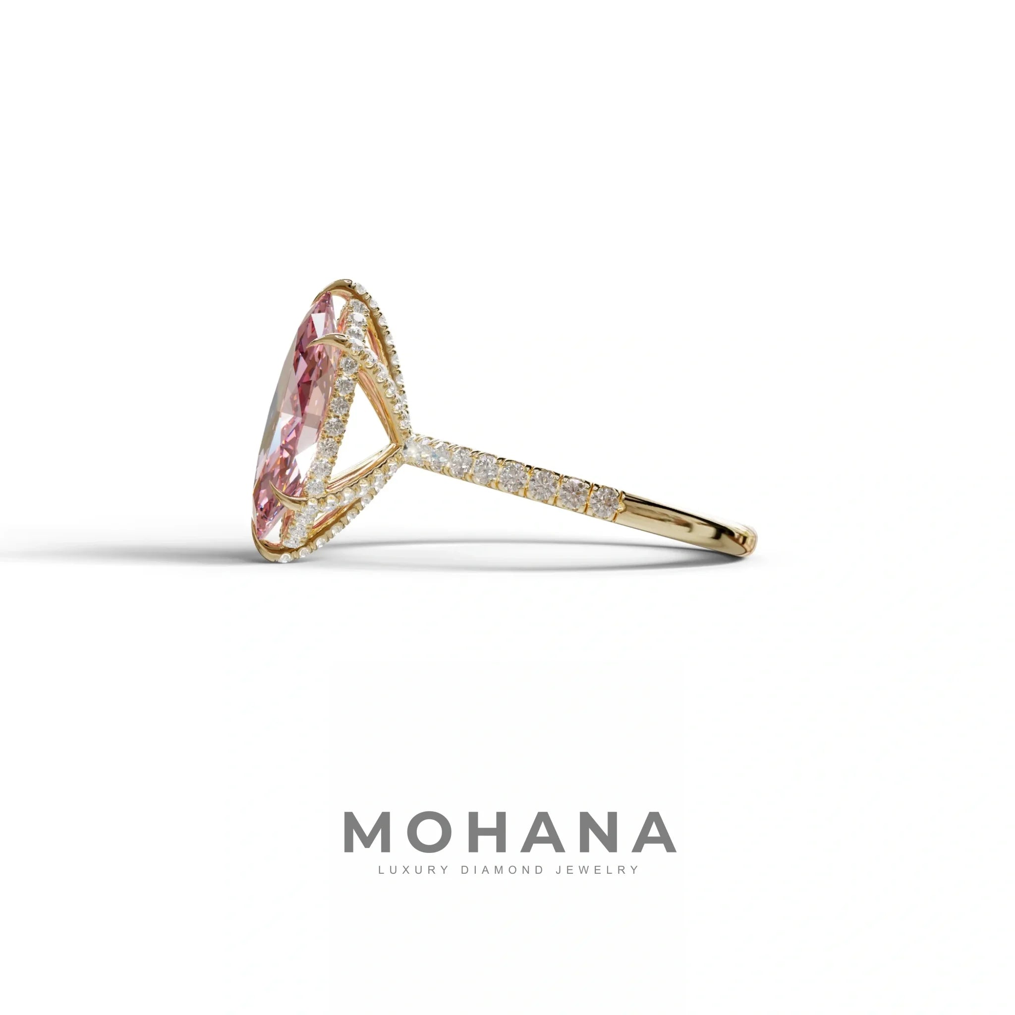 3 Carat Pink Marquise Cut Lab Diamond In Hidden Halo & Pave Setting Ring