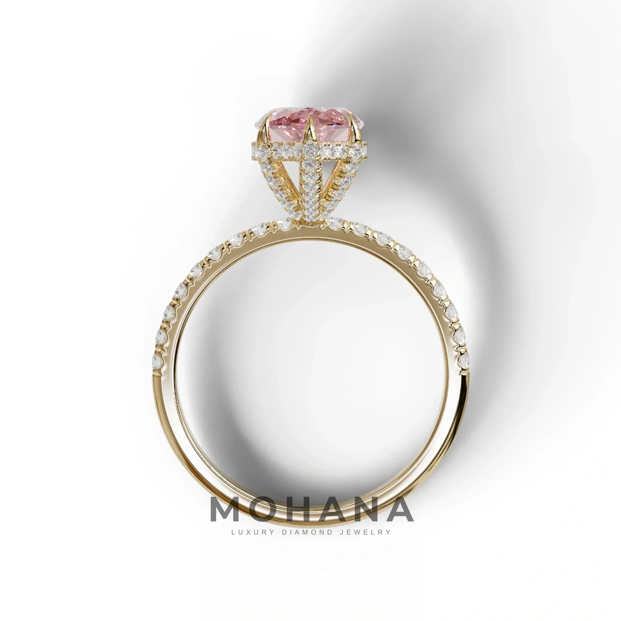 3 Carat Pink Marquise Cut Lab Diamond In Hidden Halo & Pave Setting Ring