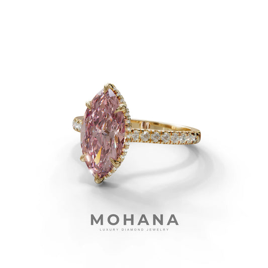 3 Carat Pink Marquise Cut Hidden Halo & Pave Set Lab Diamond Ring - Eblouissant