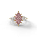 3 Carat Fancy Pink Marquise & Pear Cut Three Stone Lab Grown Diamond Engagement Ring - 10K Solid Gold / Yellow Gold