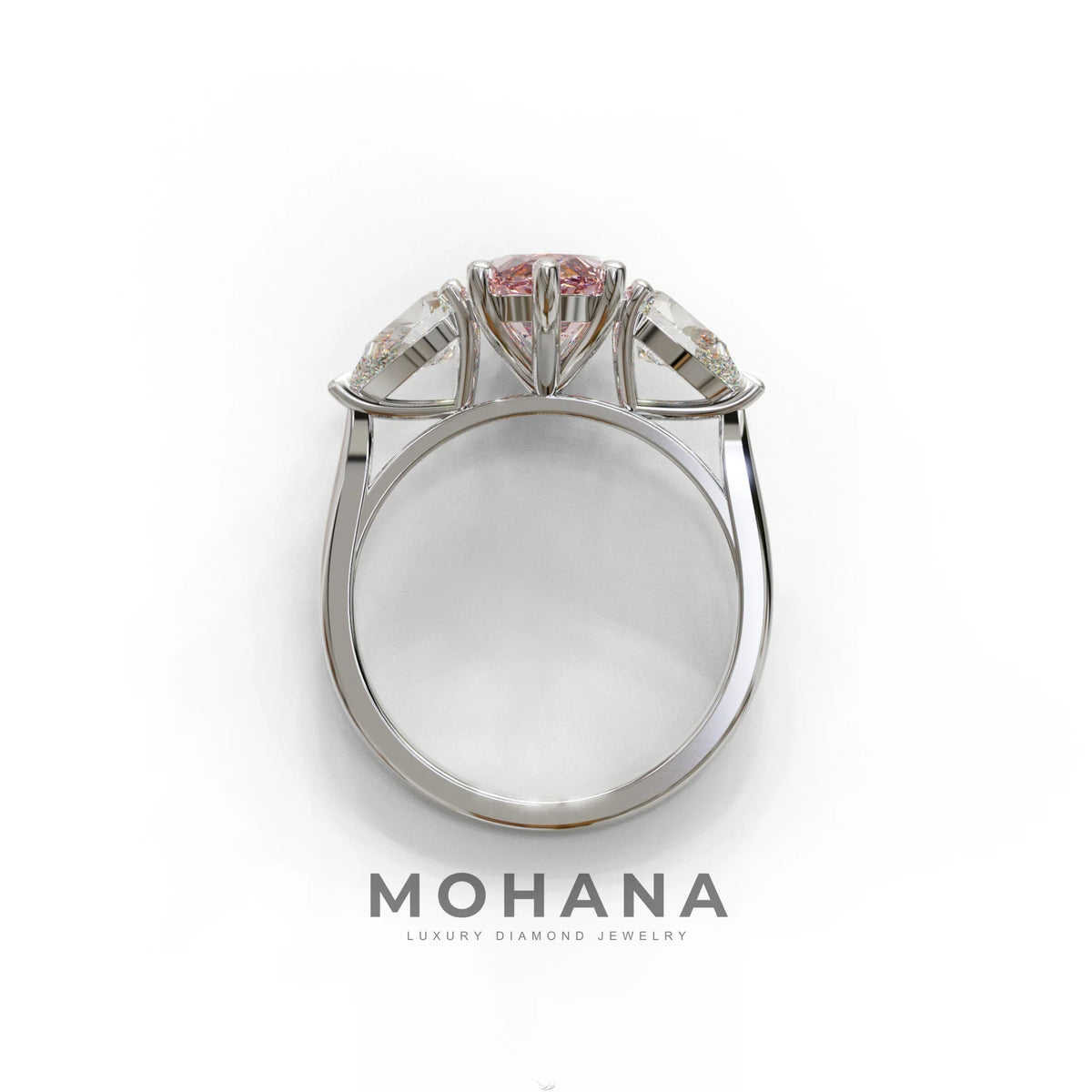 3 Carat Fancy Pink Marquise & Pear Cut Three Stone Lab Grown Diamond Engagement Ring