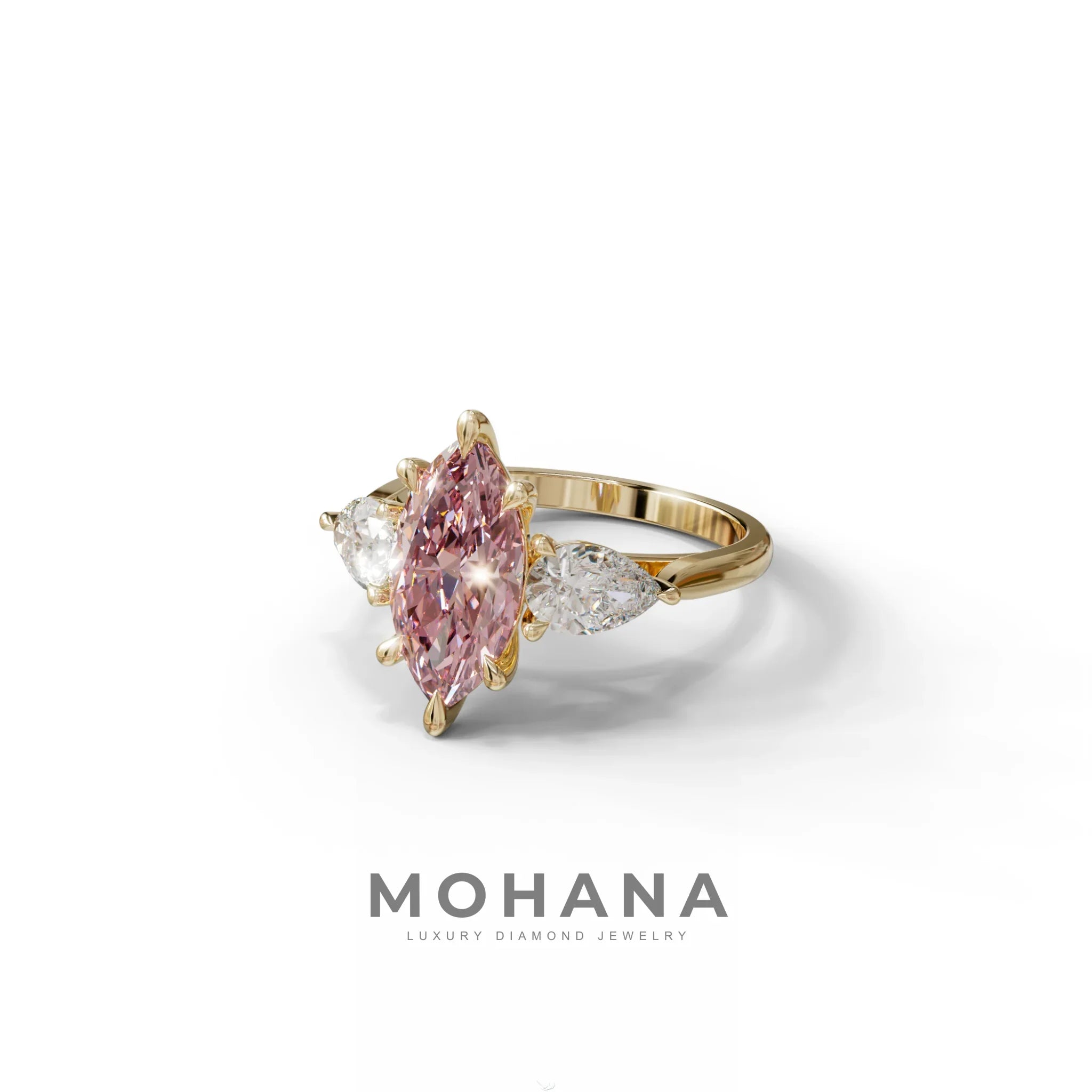 3 Carat Fancy Pink Marquise & Pear Cut Three Stone Lab Grown Diamond Engagement Ring