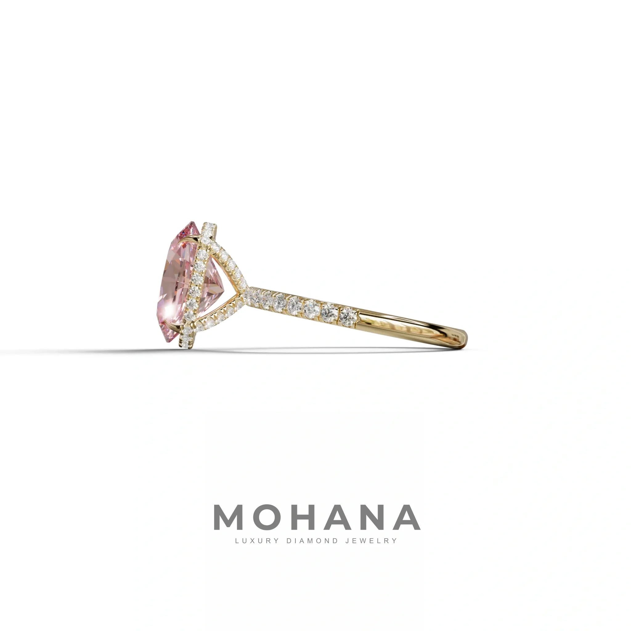 3 Carat Pink Oval Cut Hidden Halo & Pave Setting Lab Grown Diamond Ring