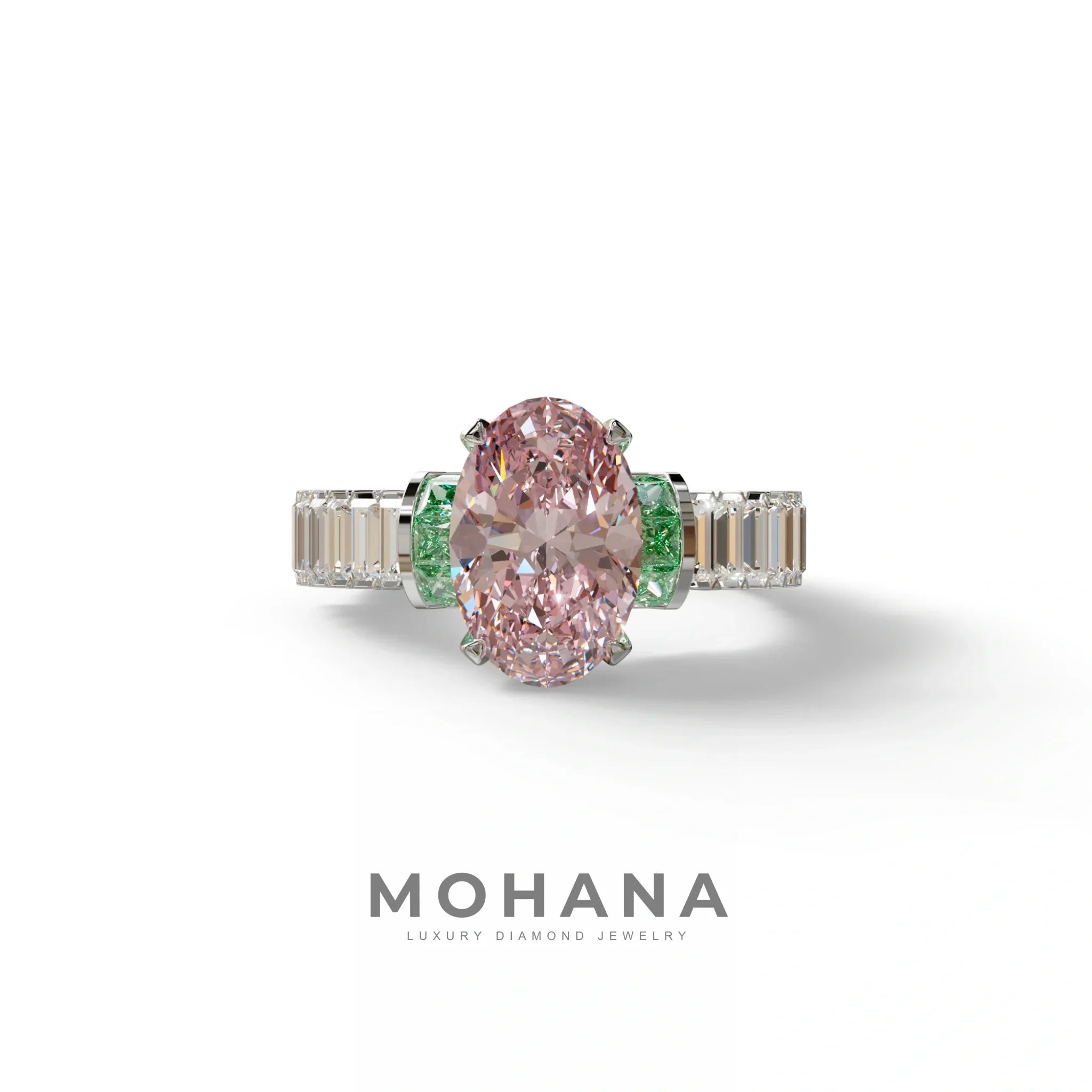 3 Carat Fancy Pink Oval Cut Lab-Grown Diamond Wedding Ring – Bellora - 10K Solid Gold / White Gold