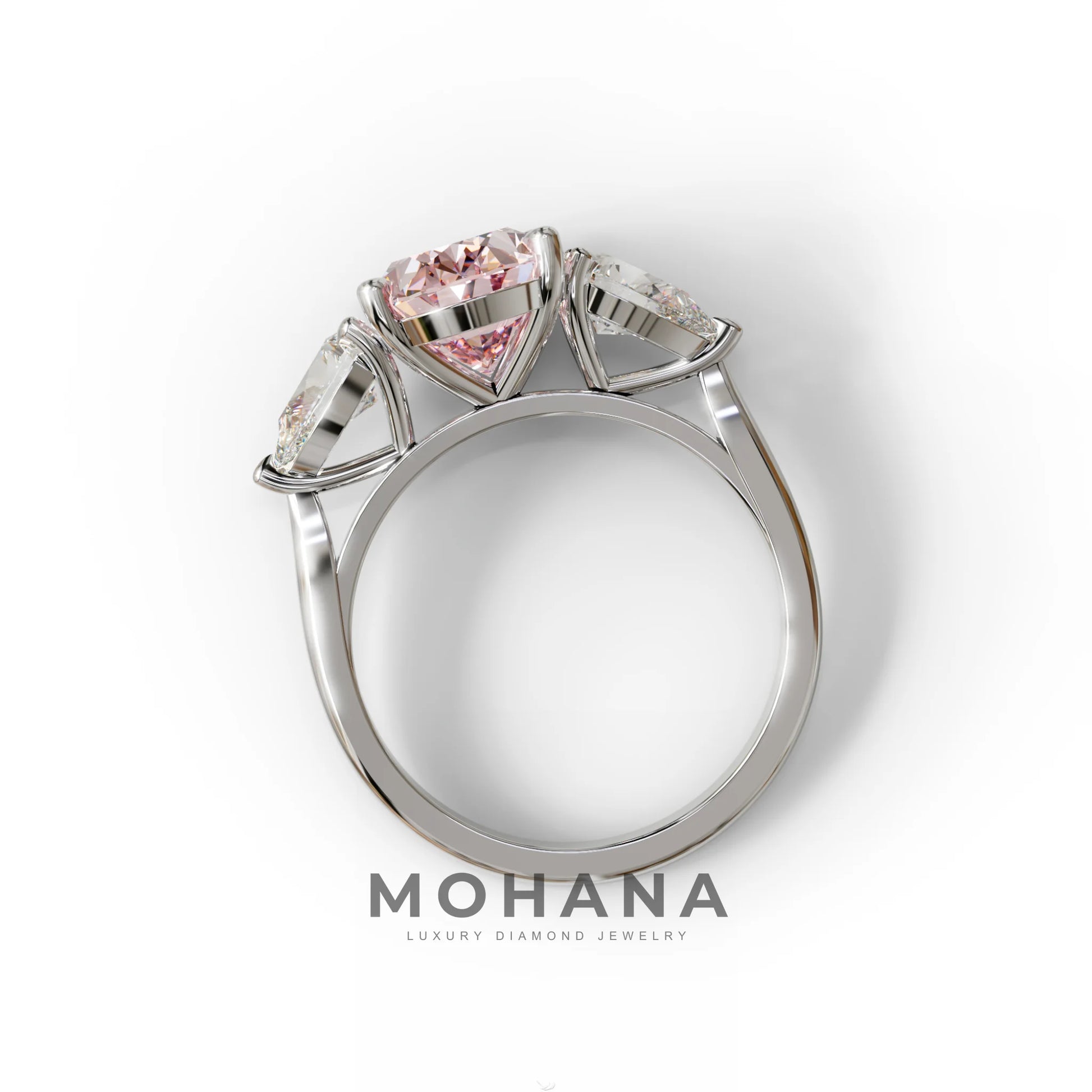3 Carat Fancy Pink Oval & Pear Cut Three Stone Lab Diamond Ring – 10K 14K 18K Gold