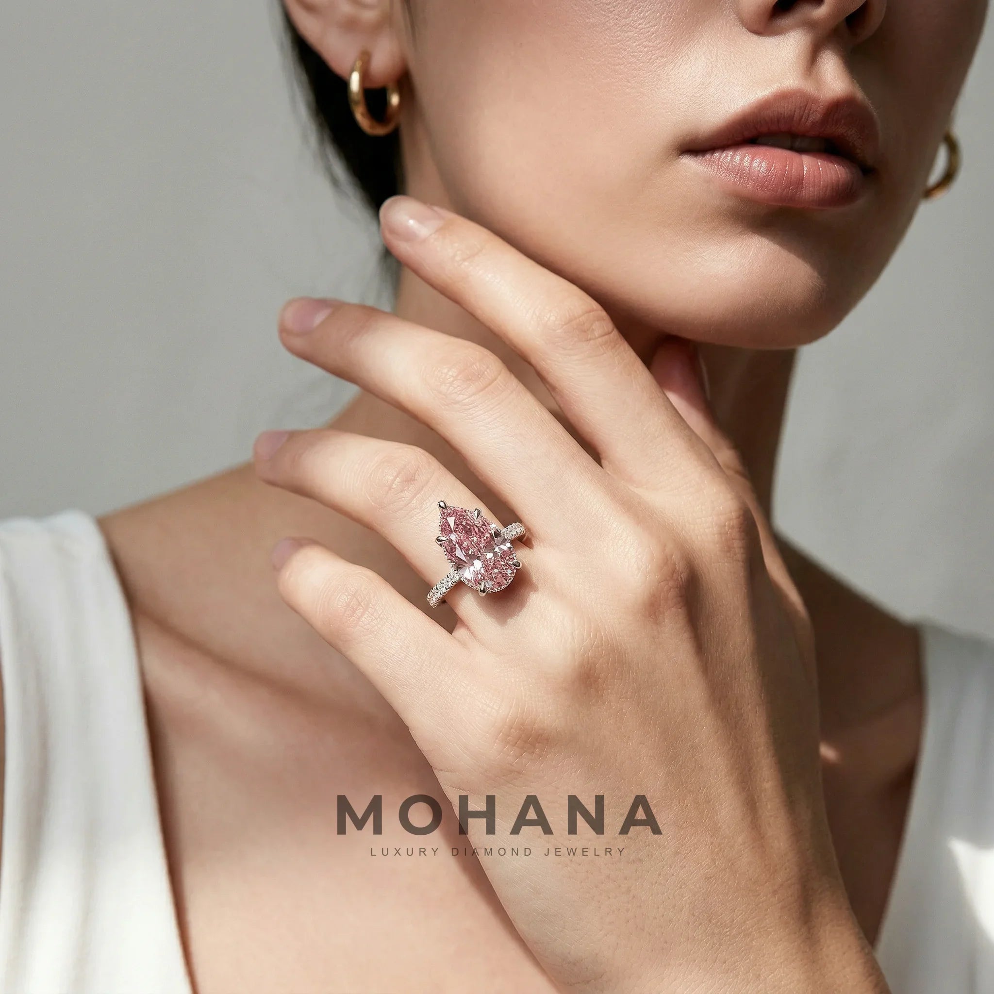 3 Carat Fancy Pink Pear Cut Hidden Halo Lab Grown Diamond Engagement Ring