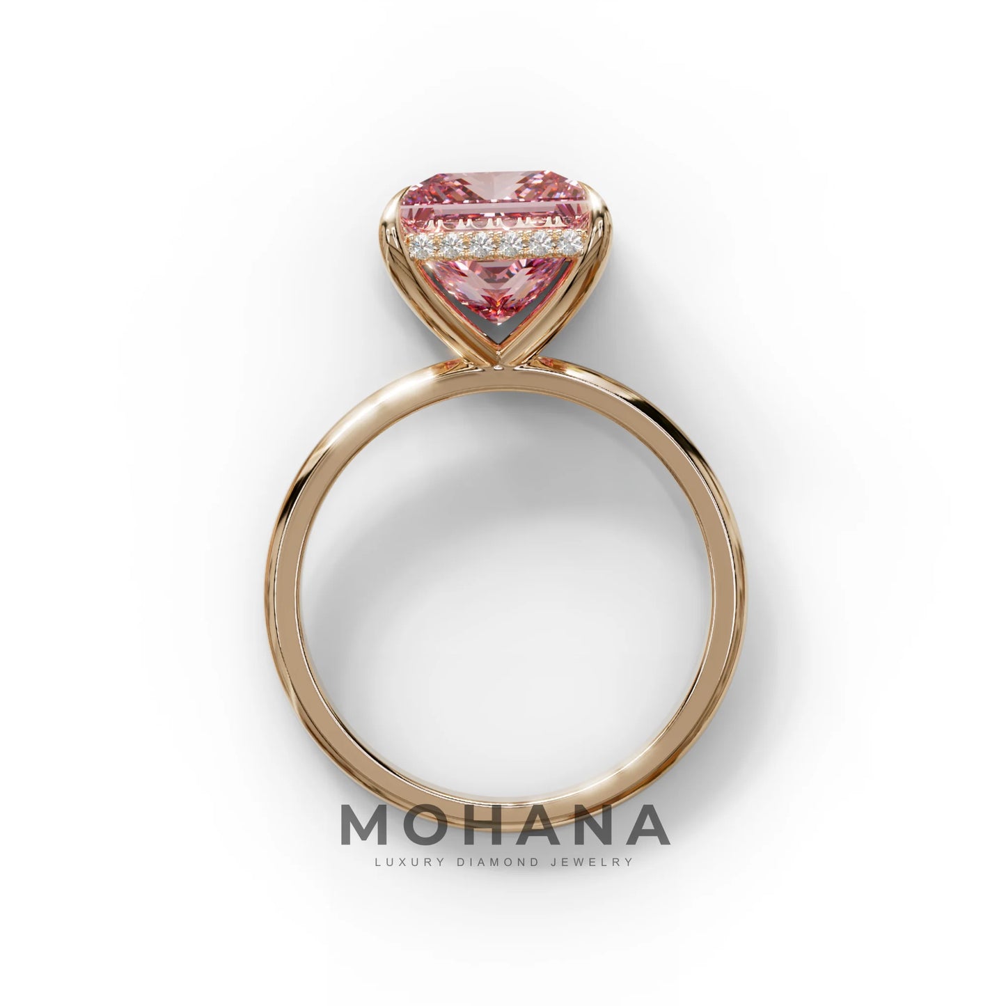 3 Carat Princess Cut Pink Lab Diamond Hidden Halo Engagement Ring