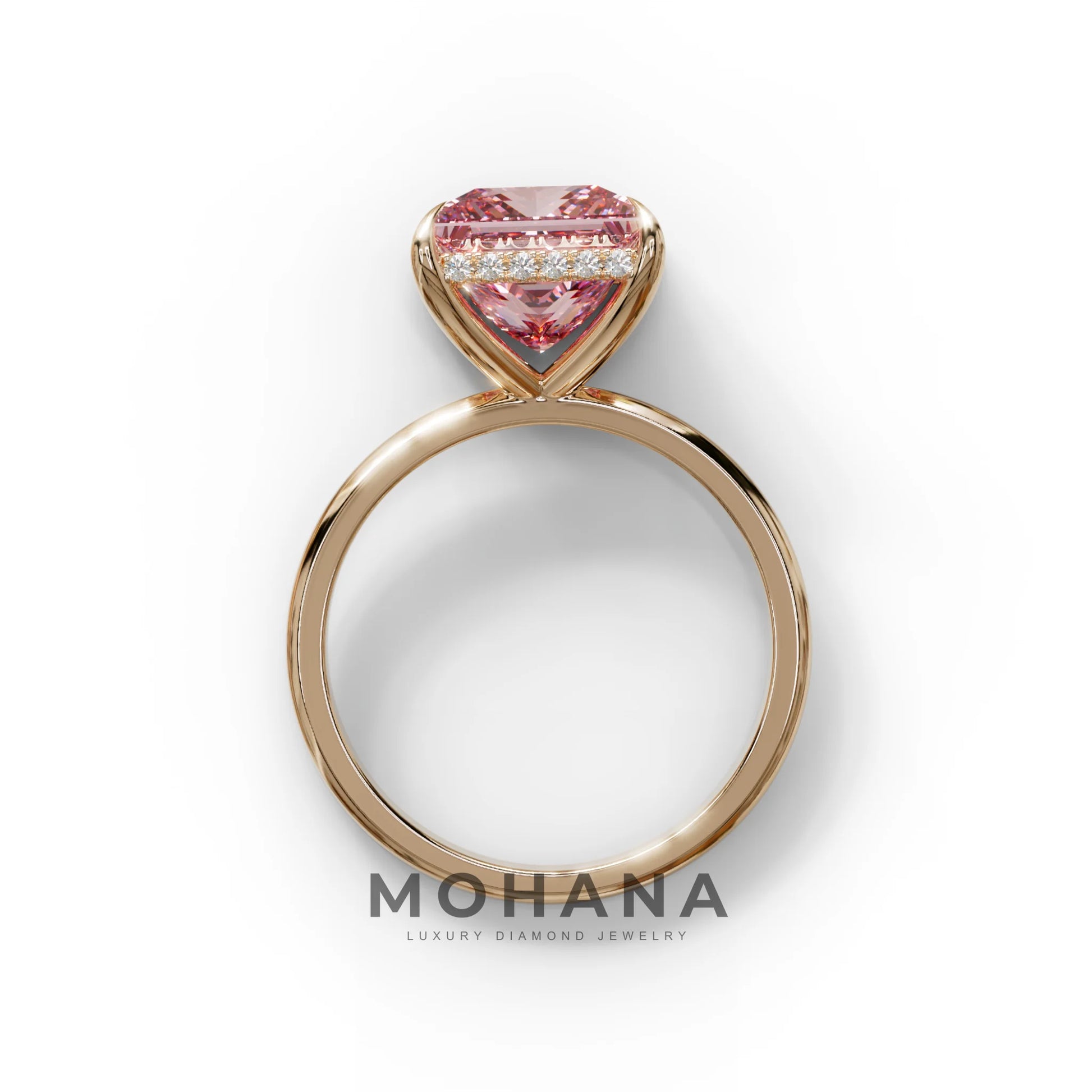 3 Carat Princess Cut Pink Lab Diamond Hidden Halo Engagement Ring