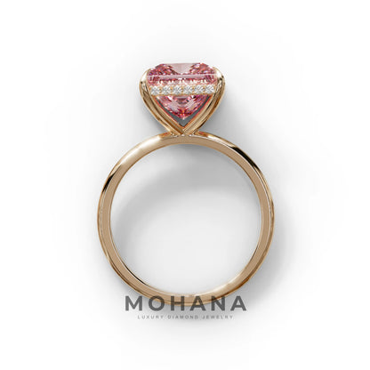 3 Carat Princess Cut Pink Lab Diamond Hidden Halo Engagement Ring