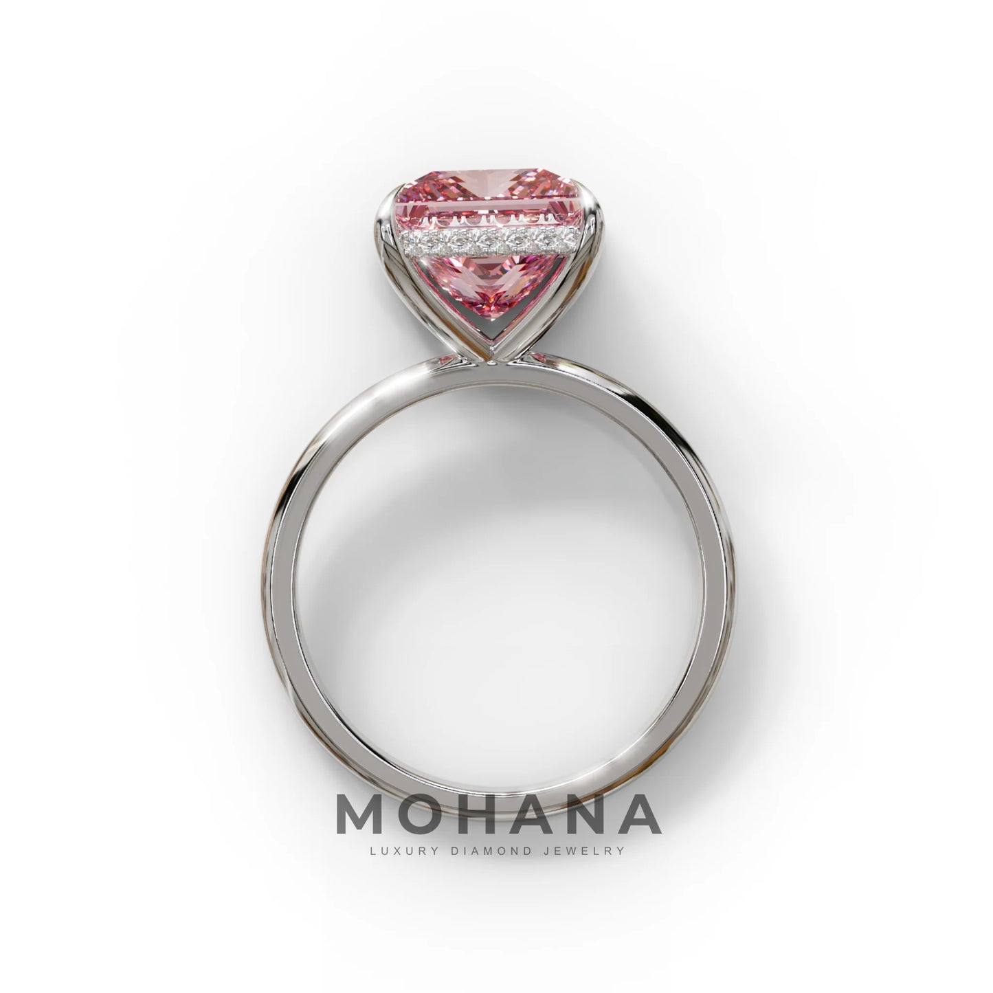 3 Carat Princess Cut Pink Lab Diamond Hidden Halo Engagement Ring