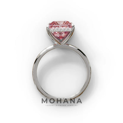 3 Carat Princess Cut Pink Lab Diamond Hidden Halo Engagement Ring