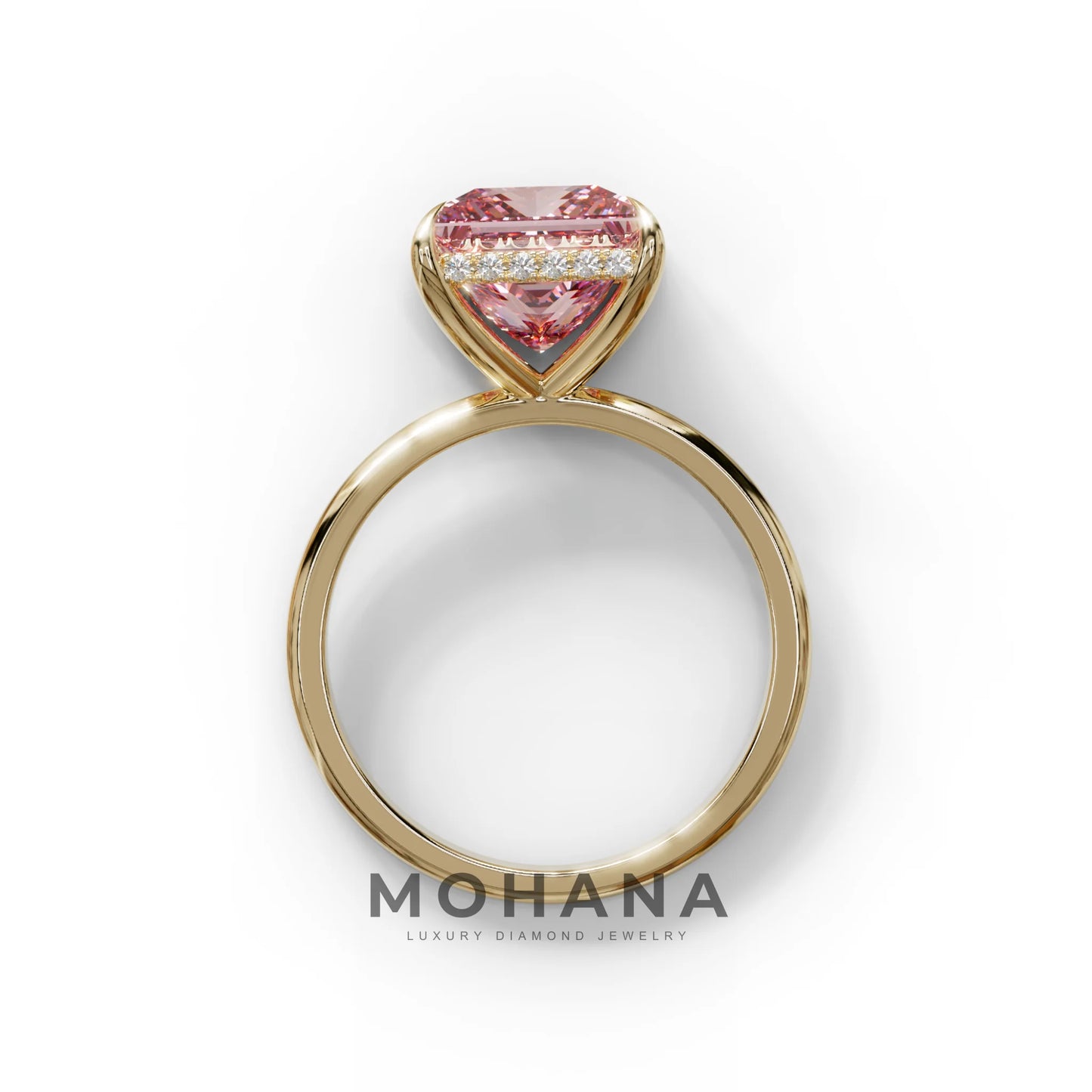 3 Carat Princess Cut Pink Lab Diamond Hidden Halo Engagement Ring