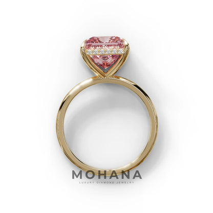 3 Carat Princess Cut Pink Lab Diamond Hidden Halo Engagement Ring