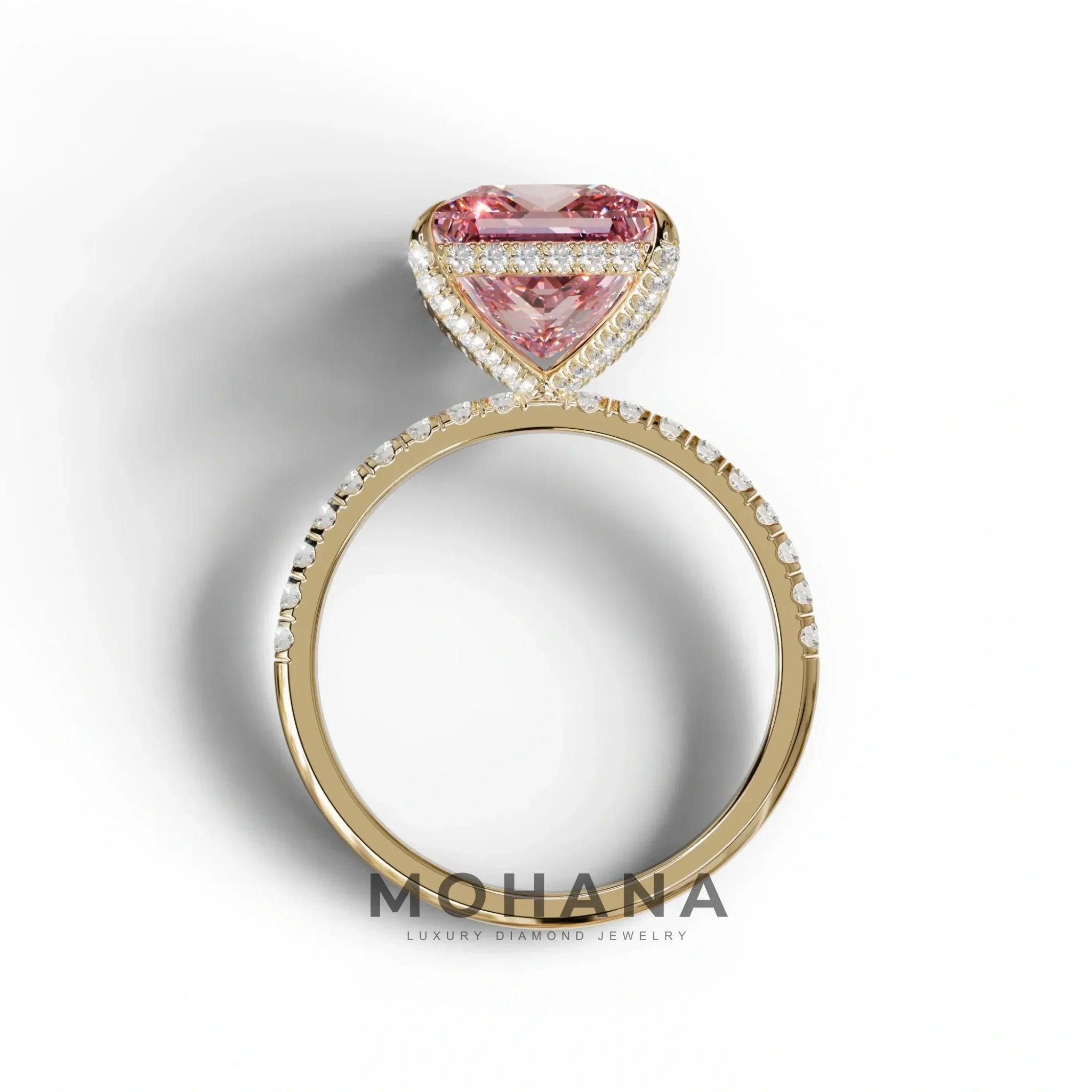 3 Carat Pink Princess Cut Hidden Halo & Pave Lab Diamond Ring