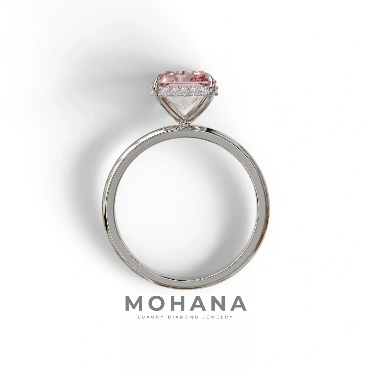 3 Carat Fancy Pink Radiant Cut Hidden Halo Lab Grown Diamond Engagement Ring