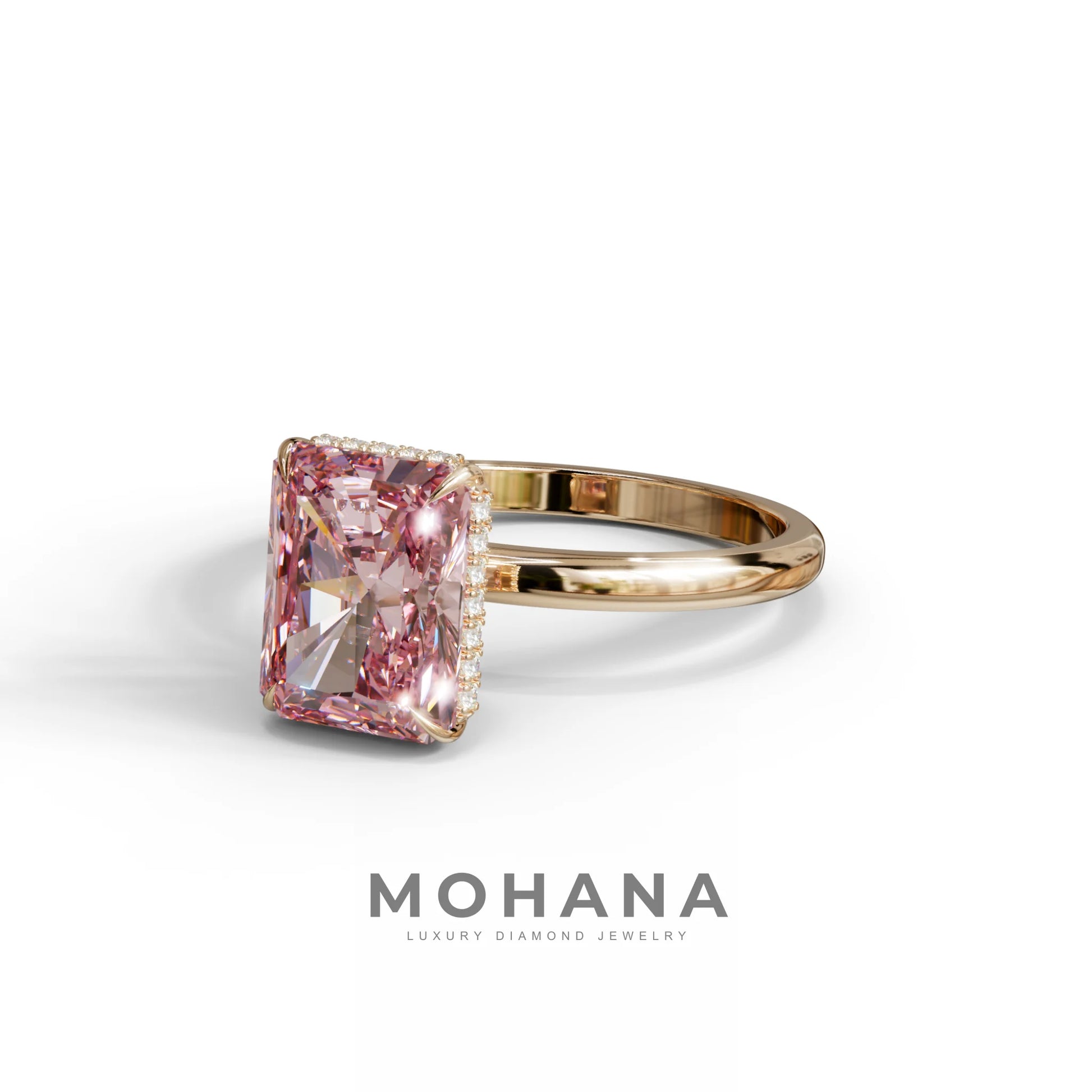 3 Carat Pink Radiant Cut Hidden Halo Lab Diamond Ring