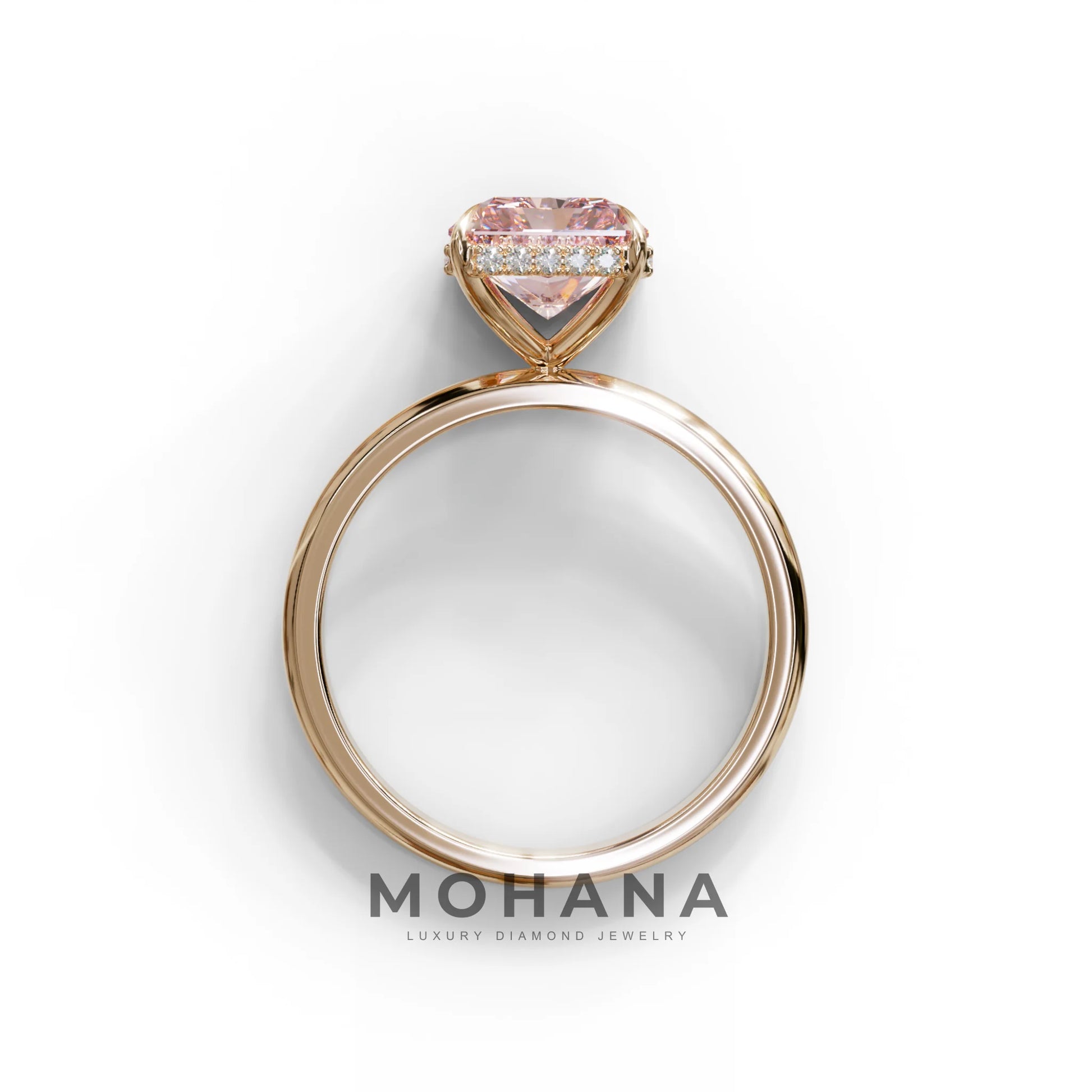 3 Carat Pink Radiant Cut Hidden Halo Lab Diamond Ring