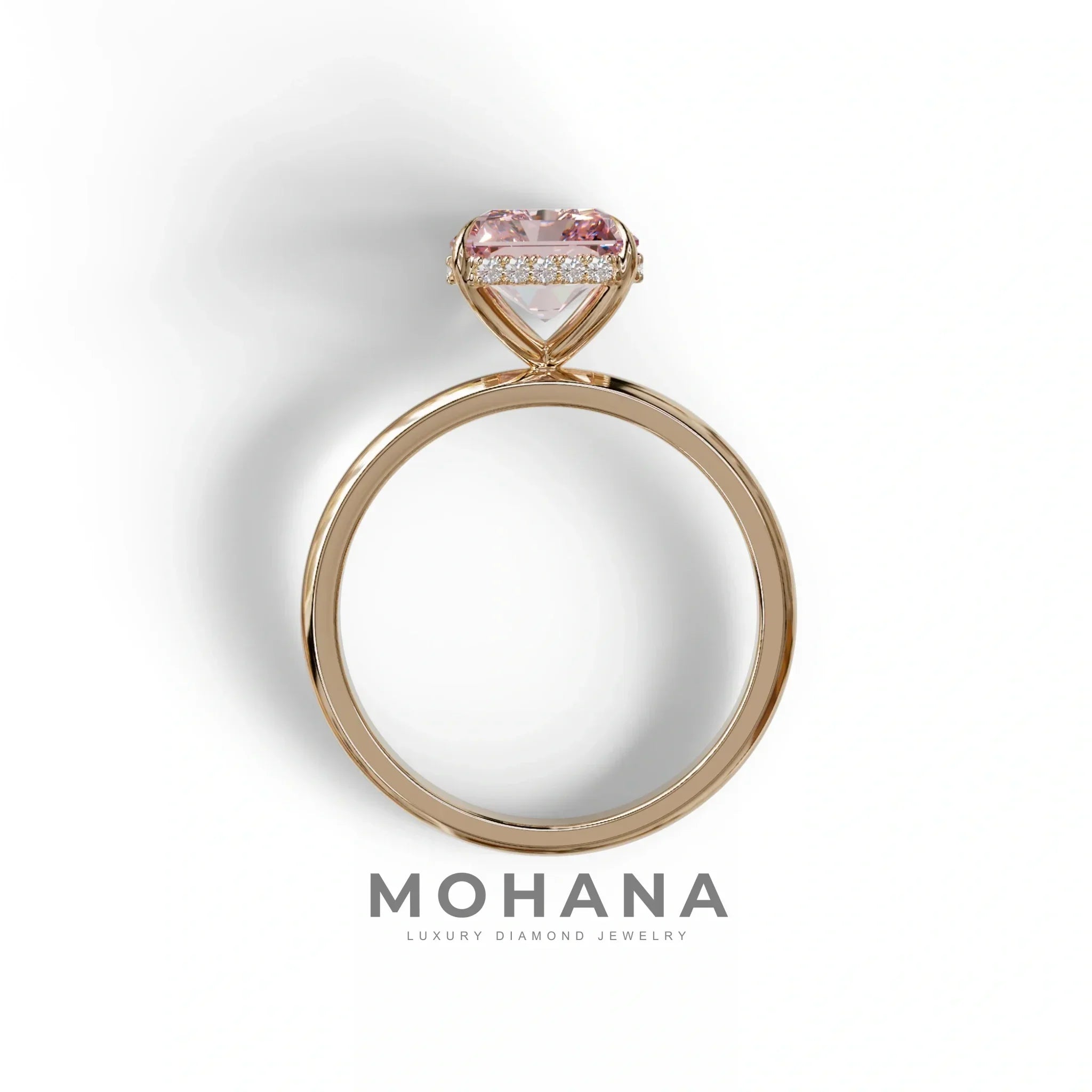 3 Carat Fancy Pink Radiant Cut Hidden Halo Lab Grown Diamond Engagement Ring