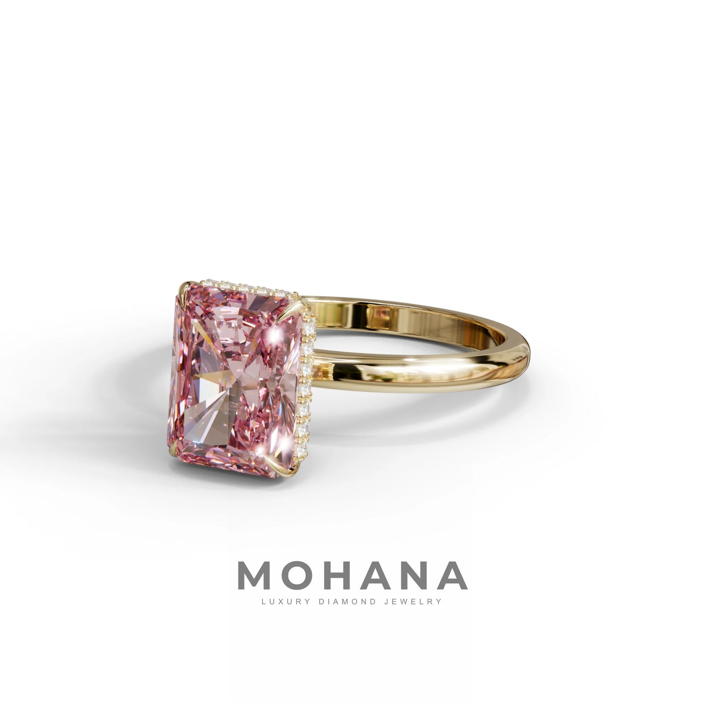 3 Carat Pink Radiant Cut Hidden Halo Lab Diamond Ring