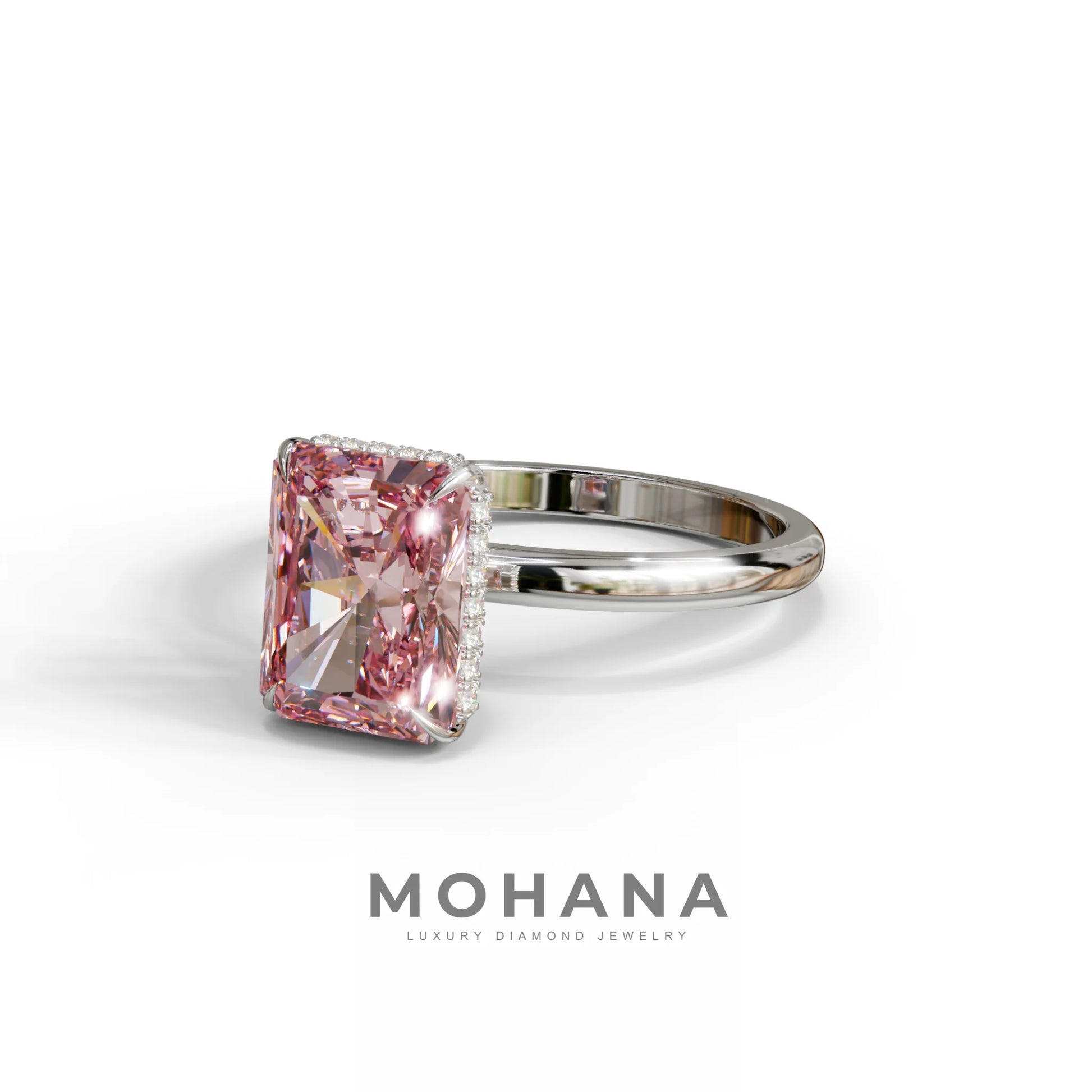 3 Carat Pink Radiant Cut Hidden Halo Lab Diamond Ring